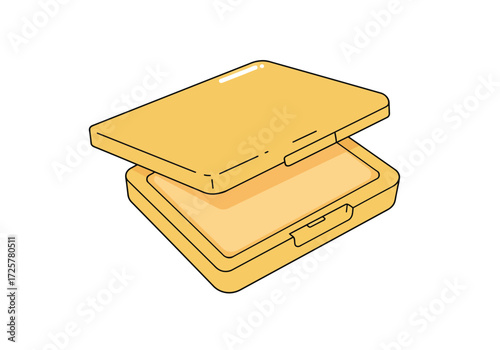 Open yellow case with lid slightly ajar showing inner compartment clean design