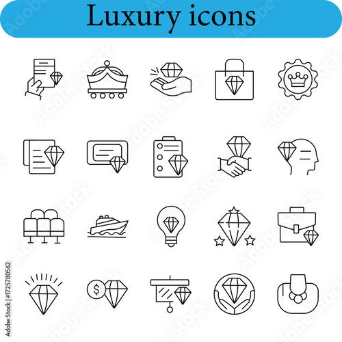 Collection of elegant luxury business and finance icons