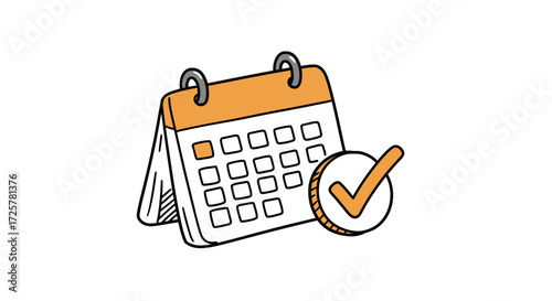 Orange Calendar with Checkmark on White Background Illustration