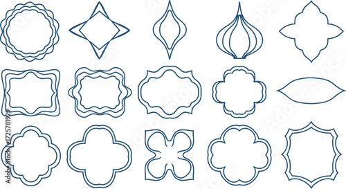 Collection of elegant blue frame borders and decorative design elements for creative projects and invitations