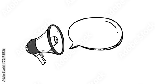 Doodle Loudspeaker with Speech Bubble on White Background