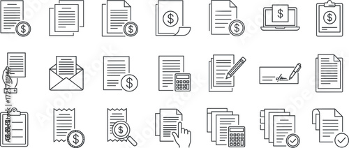 A comprehensive outline icon set illustrating concepts of strategic thinking, problem-solving, and the decision-making process