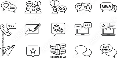 Communication Icons Chat, Message, Feedback, & Global Chat Symbols