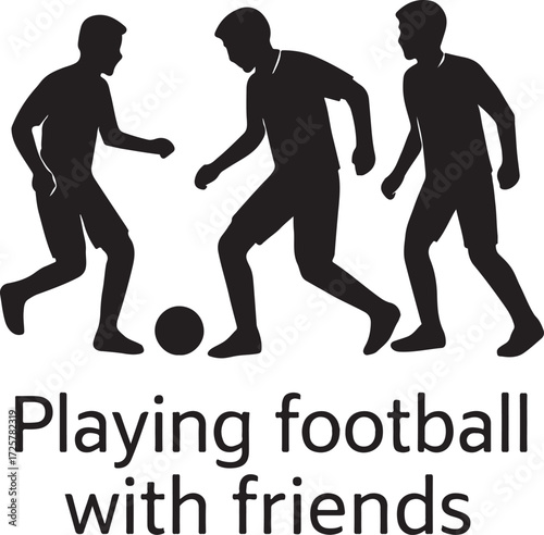Three Friends Playing Football Soccer Silhouette - Teamwork, Sport, and Youth Recreation Icon