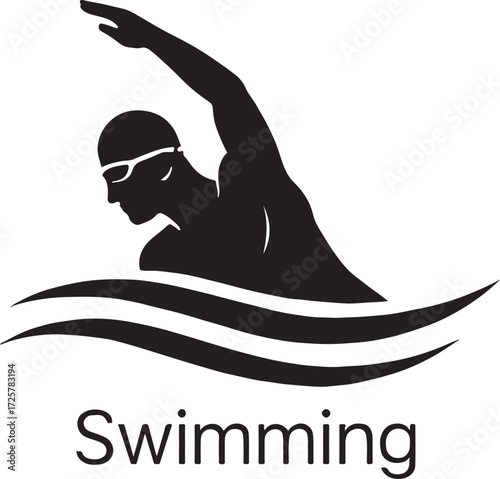 Swimmer in Water Silhouette Vector Icon - Freestyle Stroke, Sport, Exercise, and Fitness Symbol