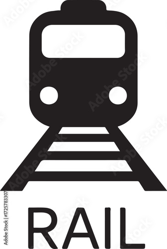 Front View Train on Railway Tracks Icon - Simple Silhouette for Rail Travel and Transportation