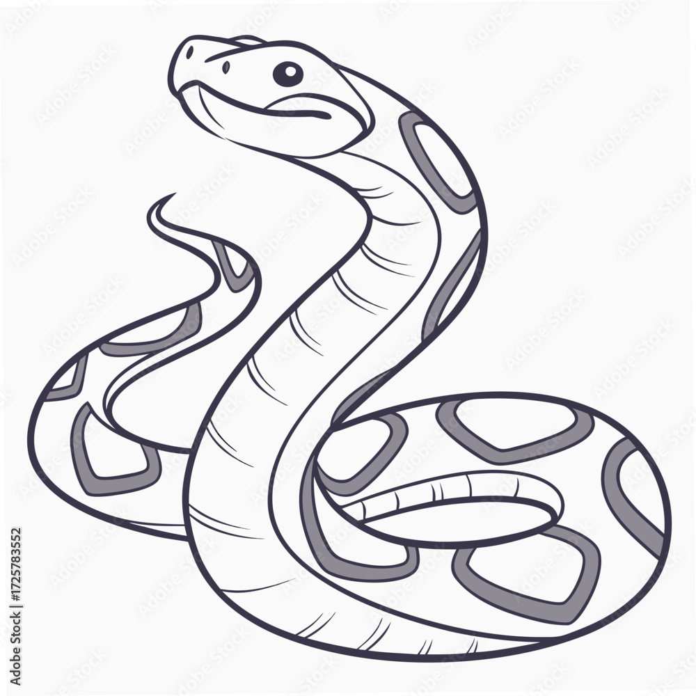 Fototapeta premium Outline drawing of a coiled snake with patterned body serpent reptile