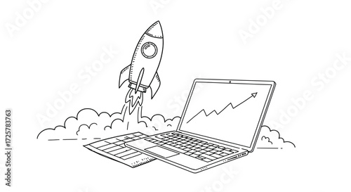 Rocket Launching from Laptop with Growth Chart