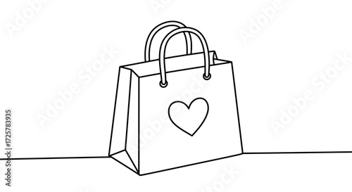 Shopping bag with heart design in outline