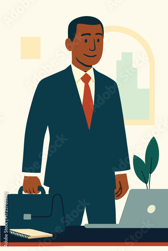 Confident businessman holding briefcase,