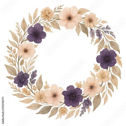 wreath of flowers, floral wreath illustration