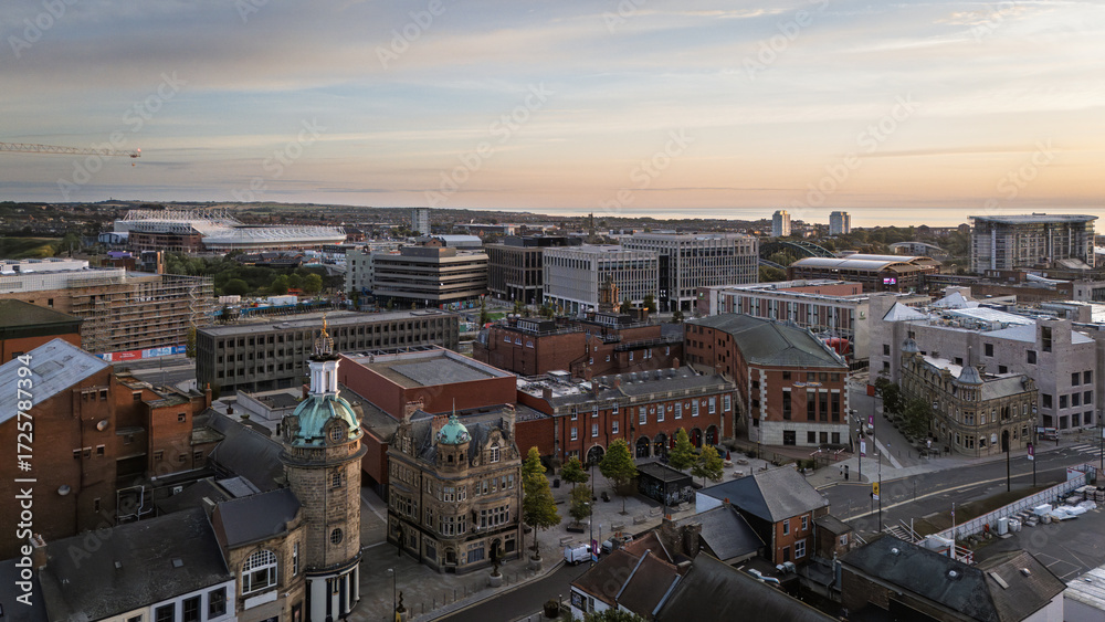 Fototapeta premium View over Sunderland Culture Quarter towards Stadium of Light