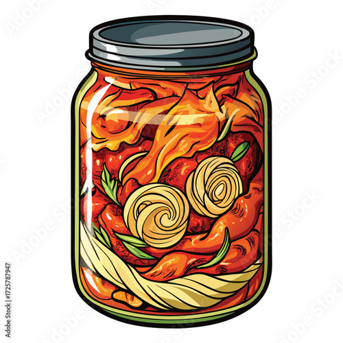 Spicy pickled peppers and onions in a jar delicious homemade