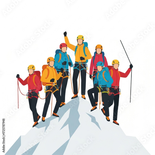 Climbing to Success A Group of Mountaineers Reach the Summit Together
