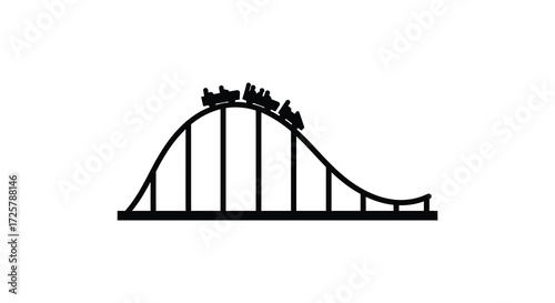 Simple black and white illustration of a rollercoaster ride stylized silhouette
