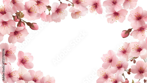 Wallpaper Mural A border of delicate pink cherry blossoms framing a blank white space. perfect for invitations or announcements. with a soft. serene background suggesting springtime beauty Torontodigital.ca