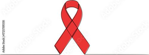 AIDS awareness band World AIDS day one line art drawing Continuous one line drawing, AIDS awareness ribbon one line colored continuous drawing. World AIDS day symbol continuous one line. 
