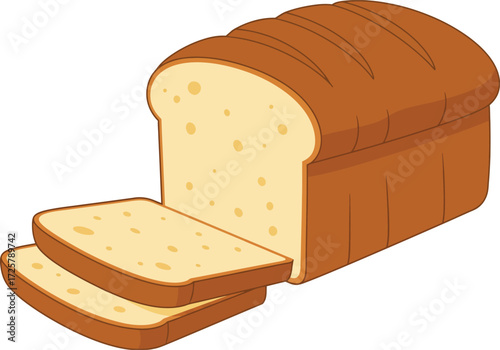 Freshly baked loaf of white bread with slices cut ready for delicious sandwiches and toasting. isolated on transparent background