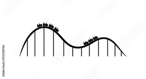 A simple black and white illustration of a thrilling roller coaster ride silhouette