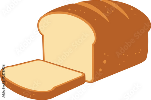 Deliciously baked loaf of bread with one slice cut ready for serving or toasting isolated on transparent background