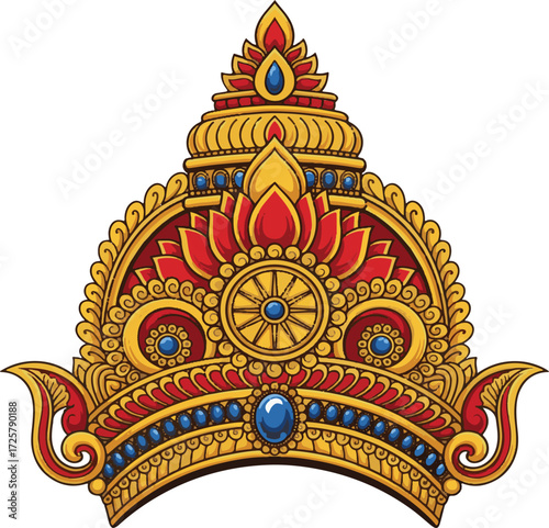 Ornate Golden and Red Crown with Blue and Red Jewels vector illustration