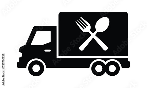 Food truck icon depicting a delivery service with a fork and spoon food transportation and catering