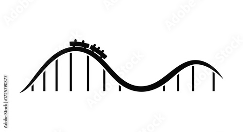 A black roller coaster track with a train simple vector illustration silhouette