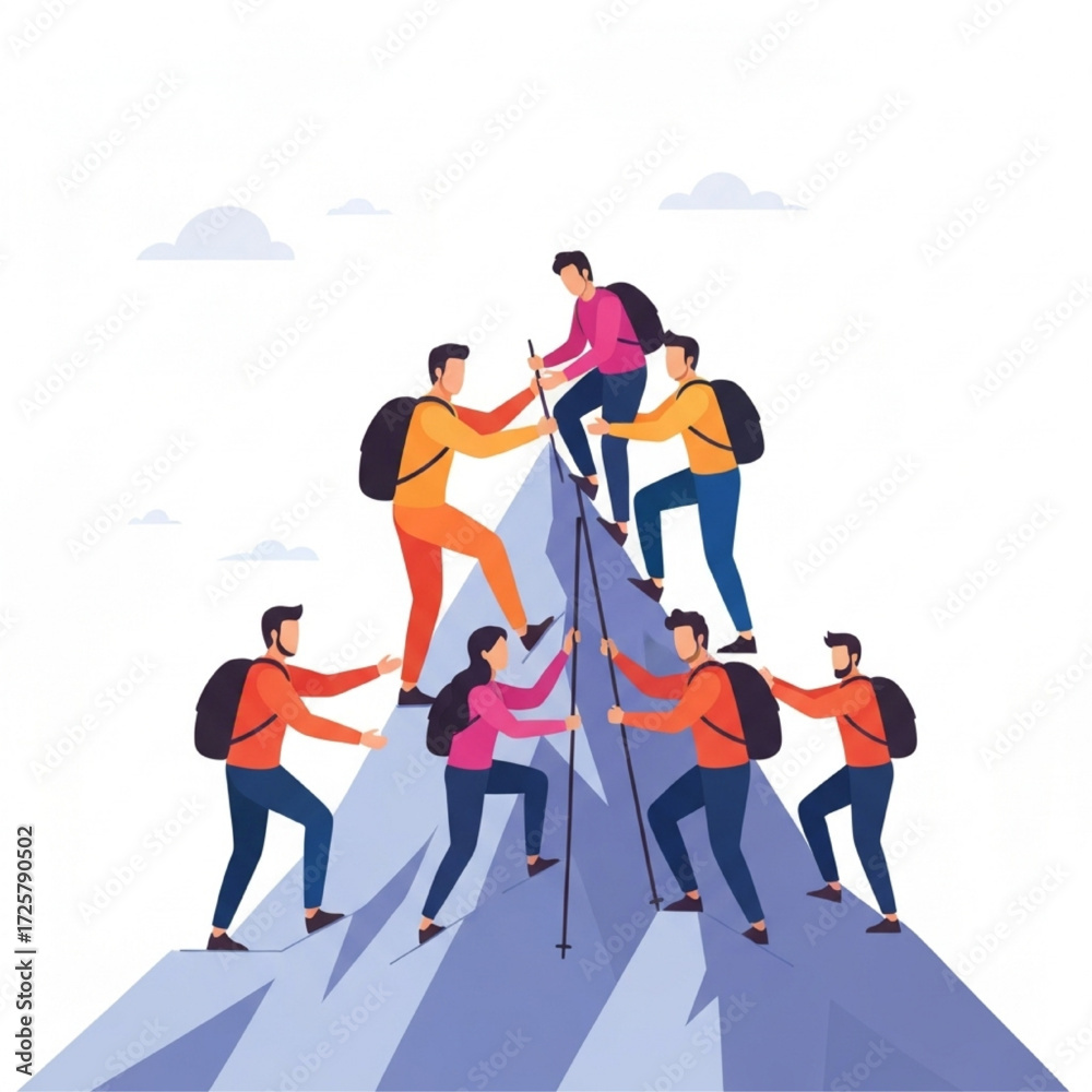 Fototapeta premium Teamwork and Determination Achieving Goals Through Collaborative Mountain Climbing