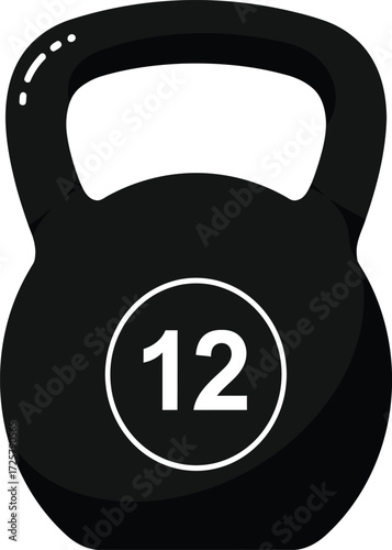 Black 12 kilogram kettlebell ready for intense strength training and fitness workouts icon symbol isolated on transparent background