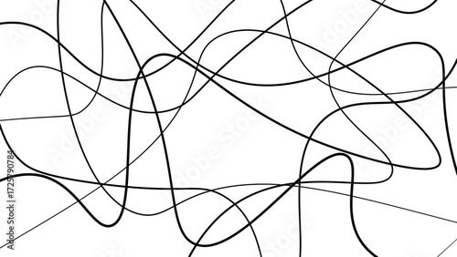 Abstract random black line patterns in detailed vector illustration design placed on a clean white background