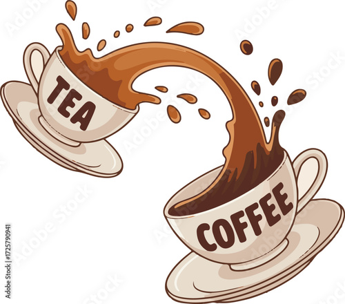 Hot Beverage Splatter and Pour Design - Coffee, Tea, and Latte Vector Icon