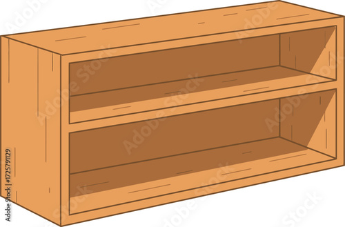 Simple wooden double shelf storage unit for organizing books toys and household items a versatile furniture piece isolated on transparent background
