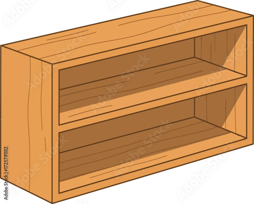 Wooden wall mounted bookcase with two shelves simple storage furniture object isolated for interior design display isolated on transparent background
