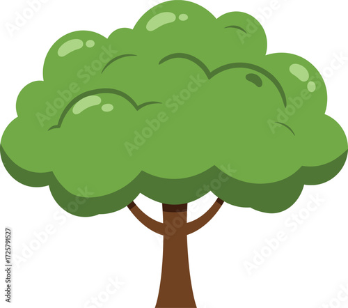 Stylized green leafy tree with brown trunk iconic nature symbol for growth outdoors and seasons design element isolated on transparent background