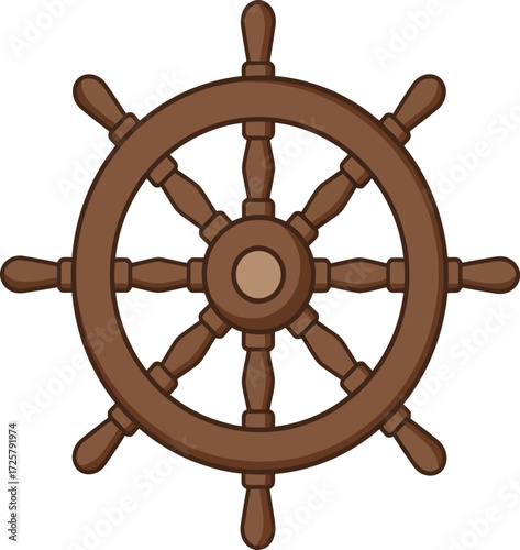 Vintage wooden ship's wheel nautical maritime steering control helm symbol nautical vintage maritime navigation isolated on transparent background
