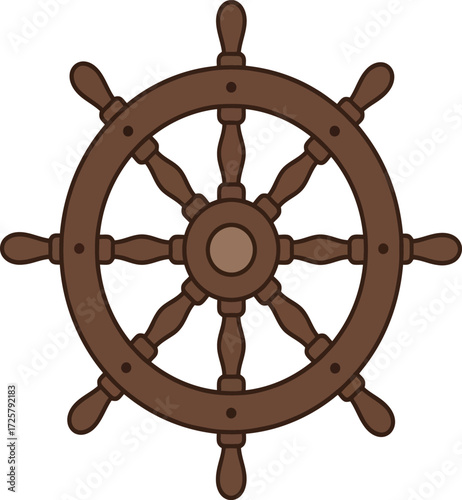 Vintage wooden ship's wheel nautical decoration maritime emblem nautical symbol sea navigation control helm isolated on transparent background