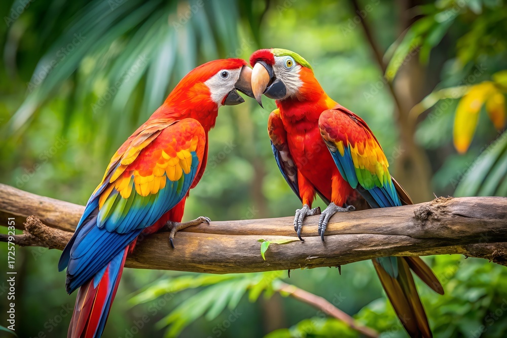 Obraz premium Blue and Yellow Macaw Parrot in Tropical Nature Setting