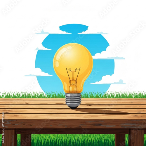 Conceptualization of new ideas and innovation represented by a glowing lightbulb on a wooden table