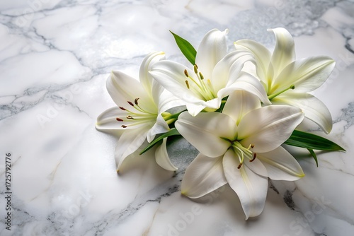White flowers bouquet blooming in nature on snow and beach with tropical petals and leaves closeup