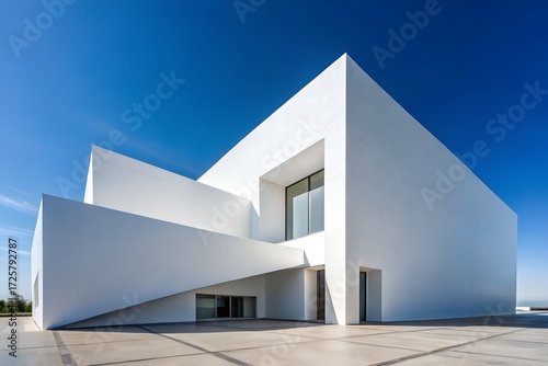 Modern office building with blue sky and urban architecture