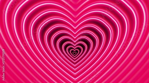 4K hyperloop neon glowing heart tunnel stripes with flashing light effects. Perfect abstract background for disco, party, VJ loops, concerts, music shows, nightclubs, and modern stage visuals.