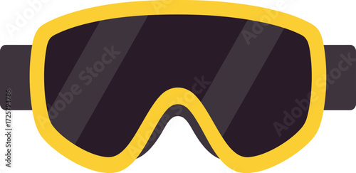 Vibrant yellow ski goggles with dark lenses for winter sports and outdoor adventures protecting eyes isolated on transparent background