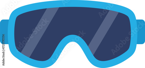 Blue ski goggles with dark lenses and adjustable strap for winter sports and snowboarding adventure protection isolated on transparent background