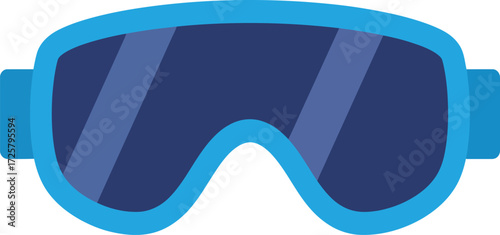 Bright blue ski goggles with dark lenses and straps for winter sports and snowboarding adventure protection isolated on transparent background