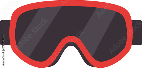 Bright red ski goggles with dark lenses and black straps ready for snowy adventures and winter sports isolated on transparent background
