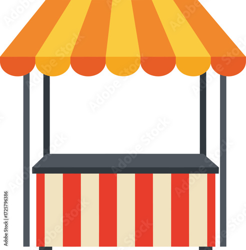 Colorful carnival stall booth with striped awning perfect for fairs festivals events and pop-up shops isolated on transparent background