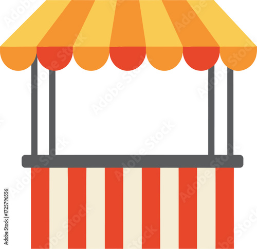 Colorful carnival stand with striped awning and counter perfect for outdoor events and fairs isolated on transparent background