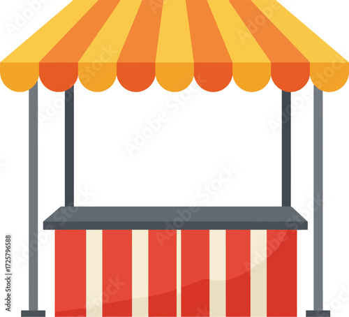 Colorful fairground stall icon for events amusement parks carnivals and marketplaces featuring striped awning and booth display isolated on transparent background