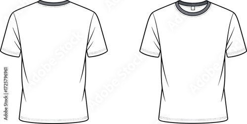 Blank white t-shirt front and back view, plain apparel mockup, isolated clothing template, fashion design, casual wear, editable layout