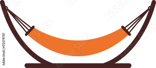 Relaxing orange hammock with dark brown stand for outdoor leisure and backyard comfort for a serene getaway isolated on transparent background